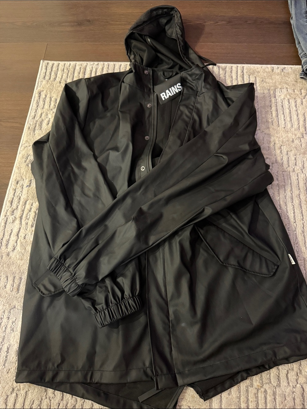 Rains Black Hooded Waterproof Jacket
